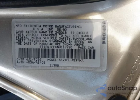 1992 Toyota Camry Le from USA, damaged, VIN 4T1SK12E6NU117790